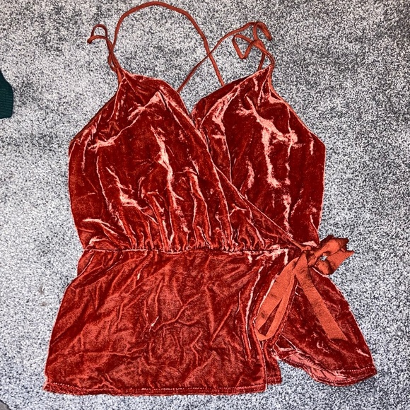 Red orange velvet blouse - Picture 1 of 2